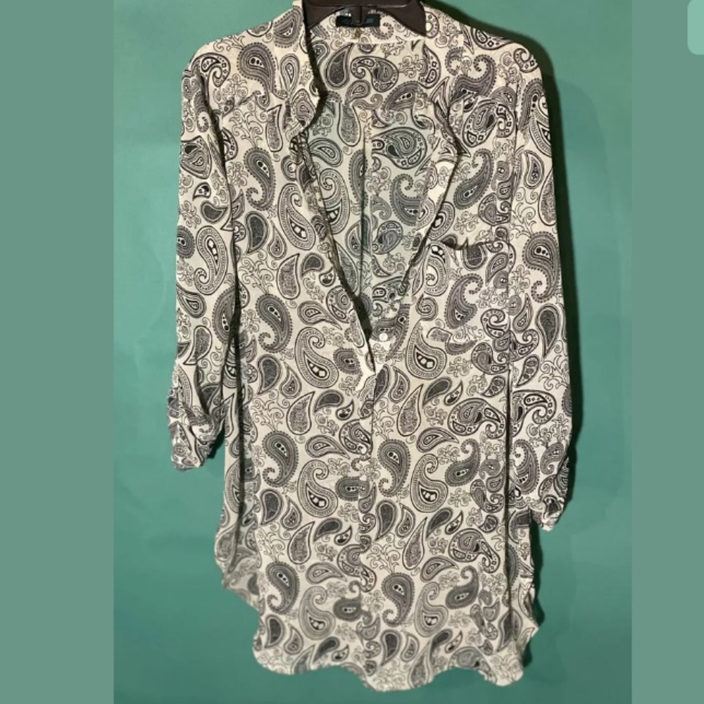 CALS Black Paisley Blouse Size Large